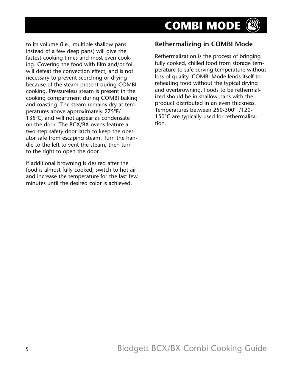 Combi mode, Blodgett bcx/bx combi cooking guide | Blodgett BX-14 User Manual | Page 6 / 17