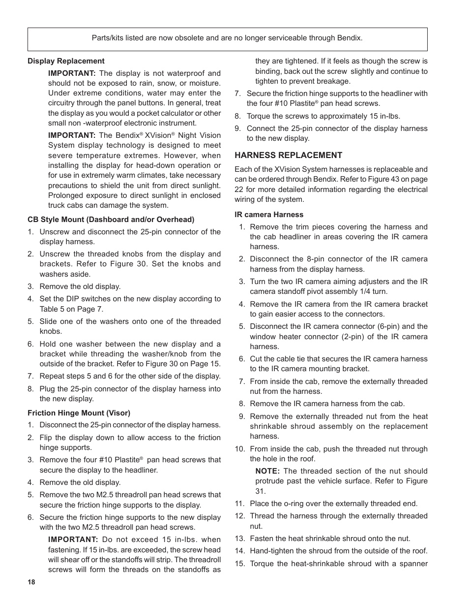 Bendix Commercial Vehicle Systems XVISION NIGHT VISION SYSTEM 8/11 User Manual | Page 18 / 28