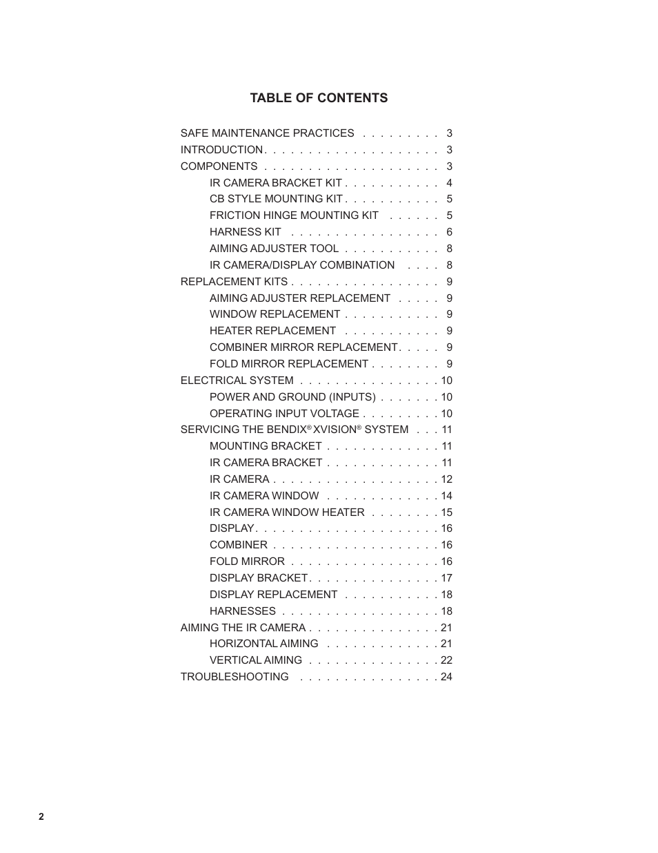 Bendix Commercial Vehicle Systems XVISION NIGHT VISION SYSTEM 8/11 User Manual | Page 2 / 28