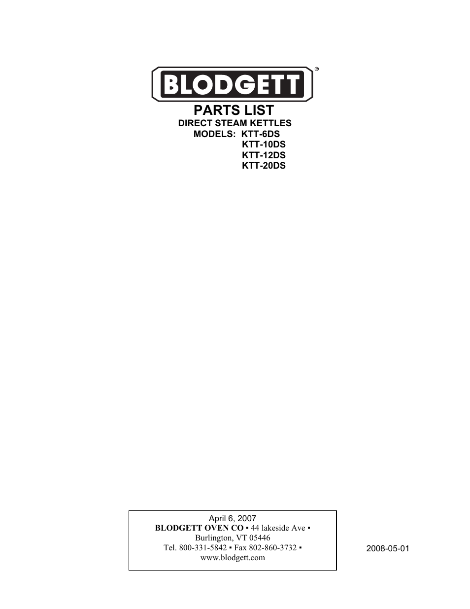 Blodgett KTT-12DS User Manual | 2 pages