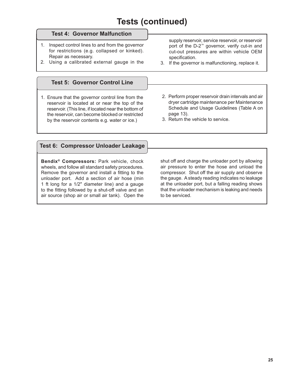 Tests (continued) | Bendix Commercial Vehicle Systems BA-922 COMPRESSOR User Manual | Page 25 / 32