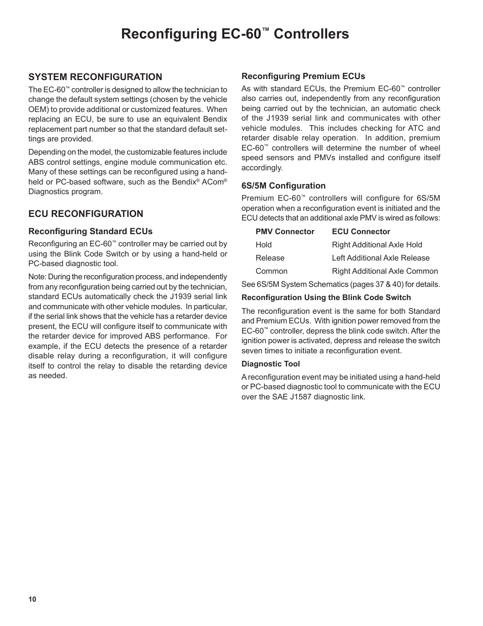 Reconfiguring ec-60, Controllers | Bendix Commercial Vehicle Systems EC-60 ATC STD/PREM CONTROLLERS User Manual | Page 10 / 44
