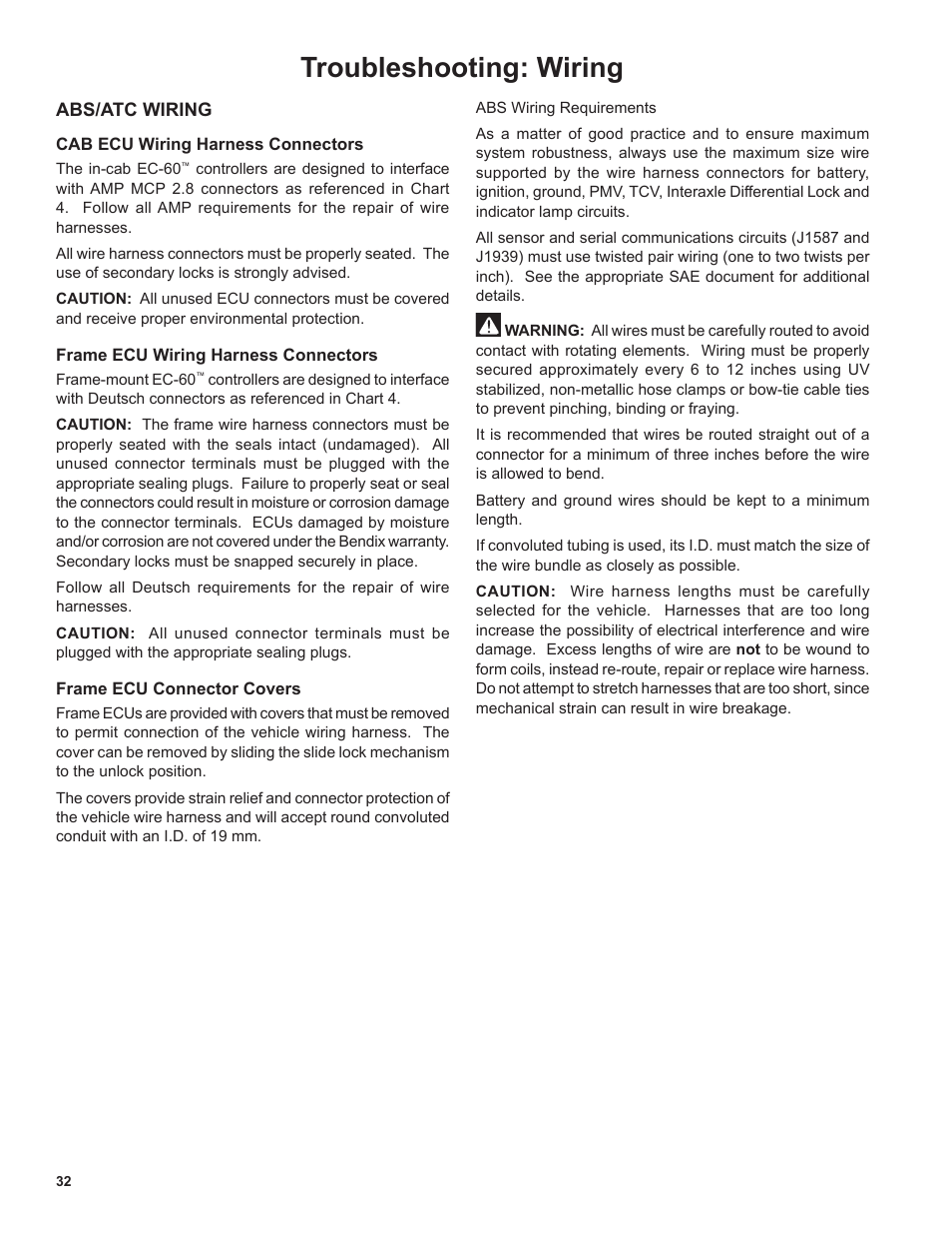 Troubleshooting: wiring | Bendix Commercial Vehicle Systems EC-60 ATC STD/PREM CONTROLLERS User Manual | Page 32 / 44