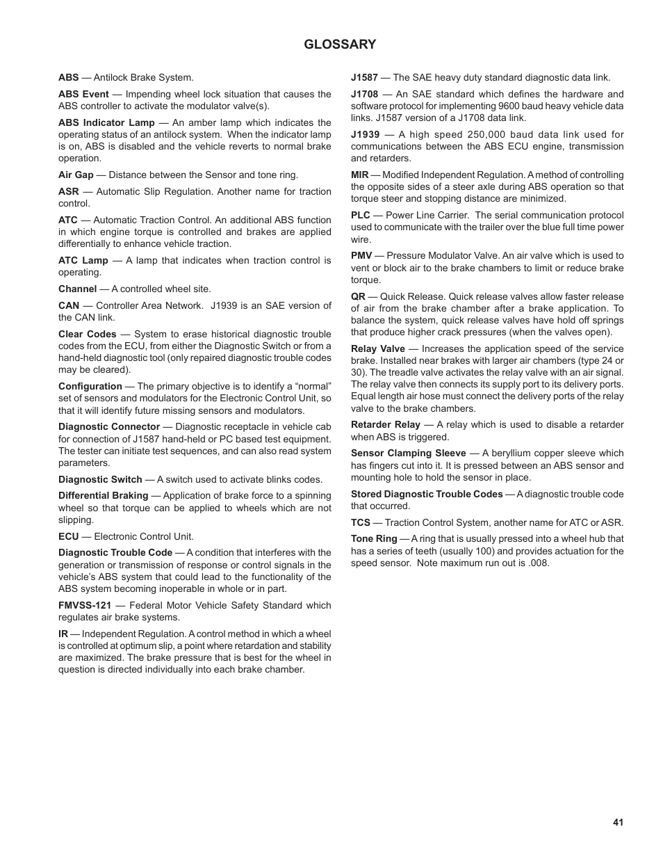 Glossary | Bendix Commercial Vehicle Systems EC-60 ATC STD/PREM CONTROLLERS User Manual | Page 41 / 44