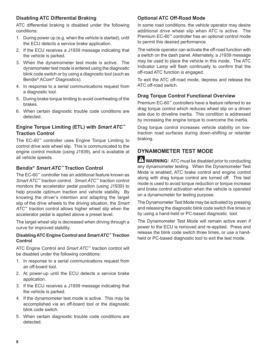 Dynamometer test mode | Bendix Commercial Vehicle Systems EC-60 ATC STD/PREM CONTROLLERS User Manual | Page 8 / 44