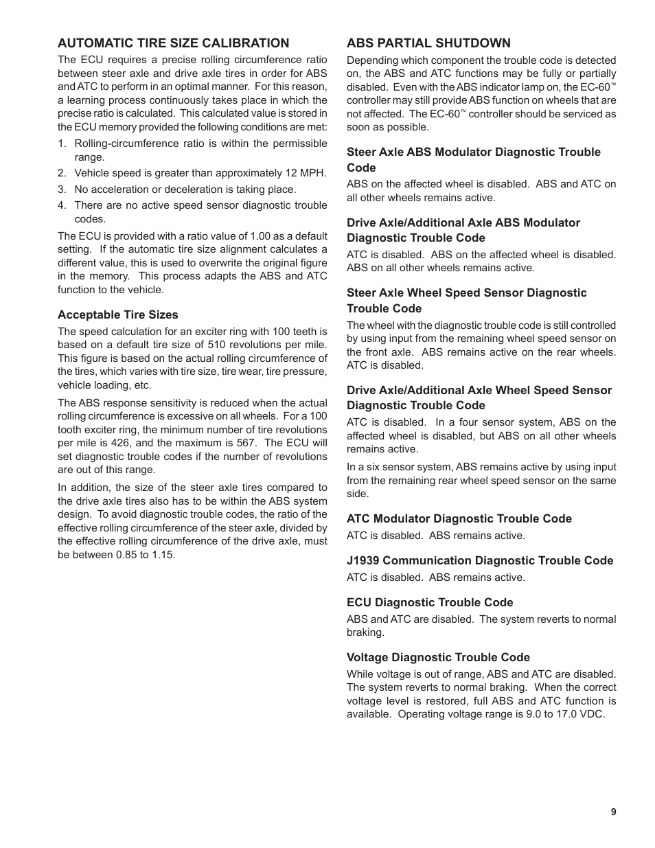 Bendix Commercial Vehicle Systems EC-60 ATC STD/PREM CONTROLLERS User Manual | Page 9 / 44