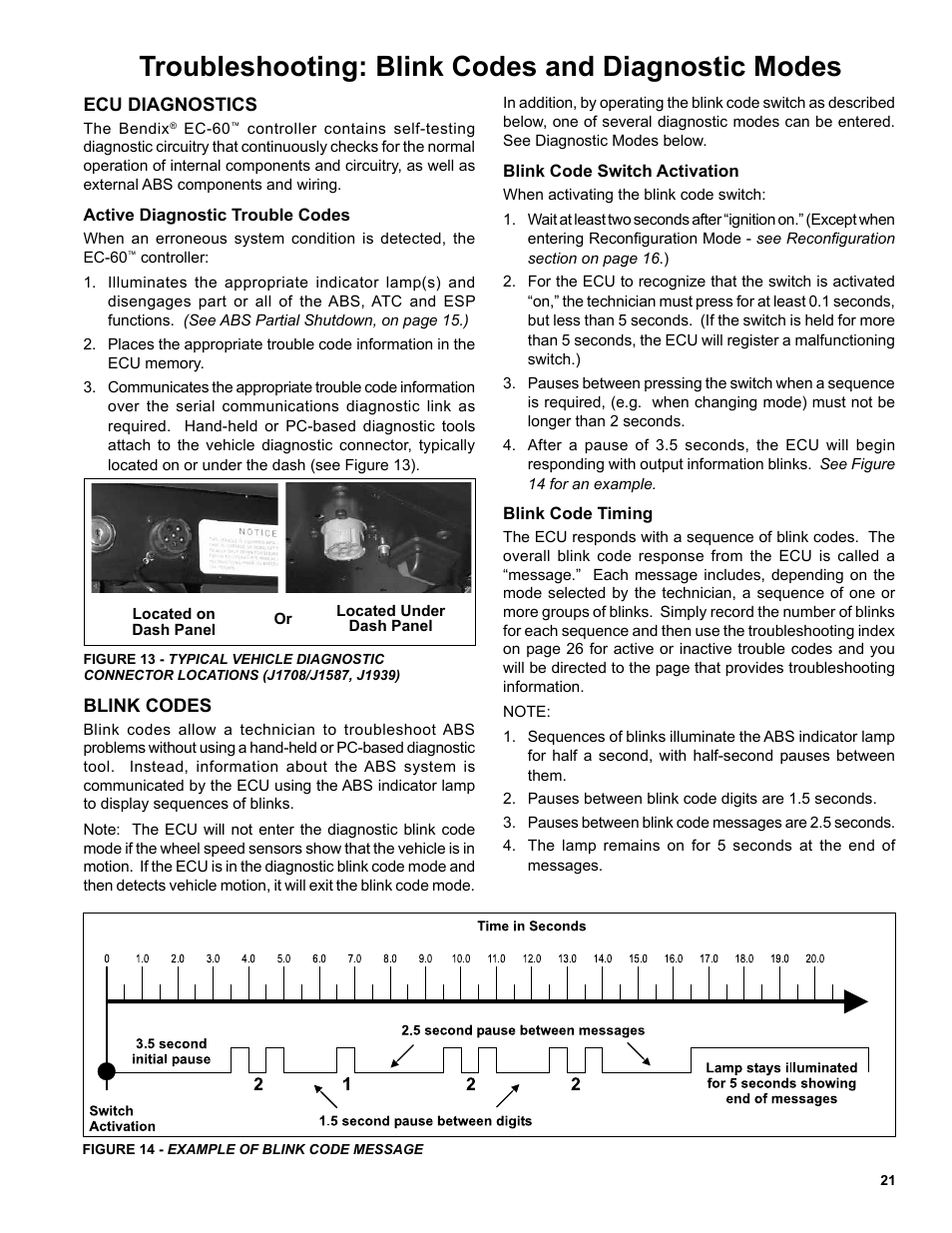 Troubleshooting: blink codes and diagnostic modes | Bendix Commercial Vehicle Systems EC-60 ESP CONTROLLERS ADV User Manual | Page 21 / 60