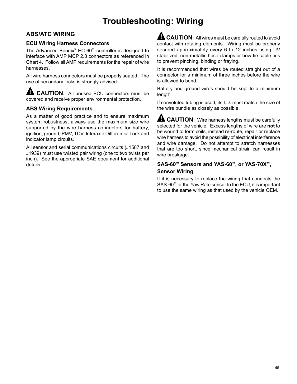 Troubleshooting: wiring | Bendix Commercial Vehicle Systems EC-60 ESP CONTROLLERS ADV User Manual | Page 45 / 60