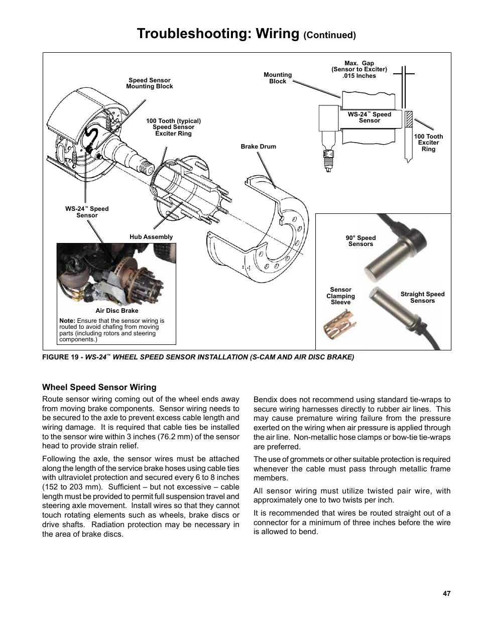 Troubleshooting: wiring, Continued), Wheel speed sensor wiring | Bendix Commercial Vehicle Systems EC-60 ESP CONTROLLERS ADV User Manual | Page 47 / 60