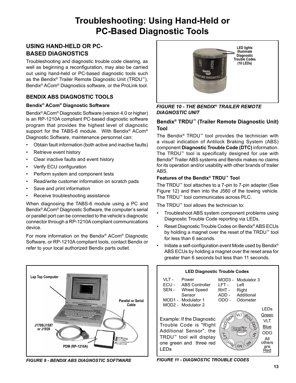 Using hand-held or pc- based diagnostics, Bendix abs diagnostic tools, Bendix | Trdu, Trailer remote diagnostic unit) tool | Bendix Commercial Vehicle Systems TABS-6 TRAILER ABS MODULE User Manual | Page 13 / 32