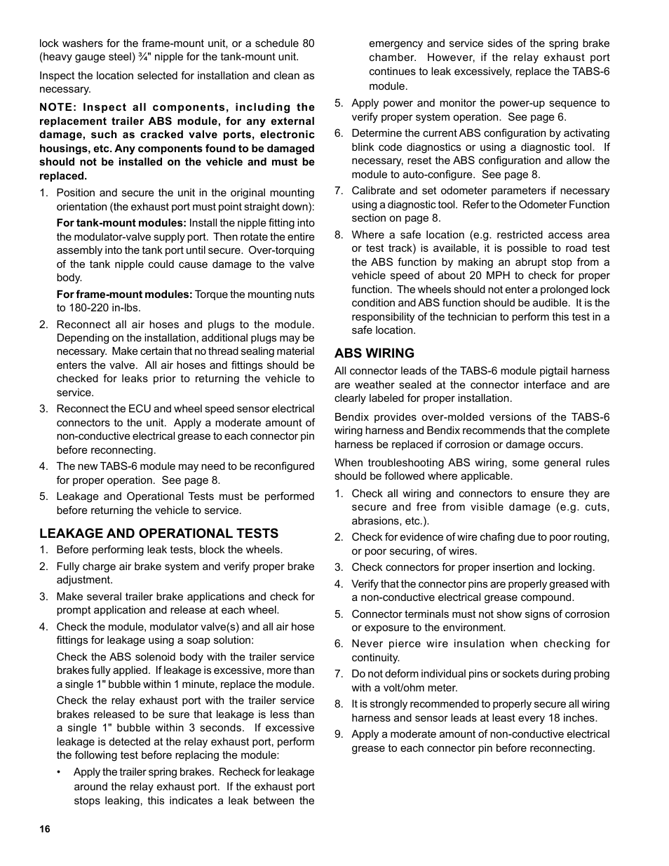 Bendix Commercial Vehicle Systems TABS-6 TRAILER ABS MODULE User Manual | Page 16 / 32