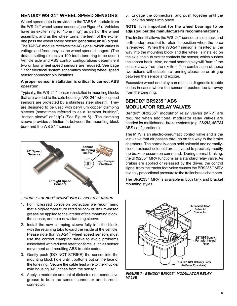 Bendix, Br9235, Abs modulator relay valves | Ws-24, Wheel speed sensors | Bendix Commercial Vehicle Systems TABS-6 TRAILER ABS MODULE User Manual | Page 5 / 32