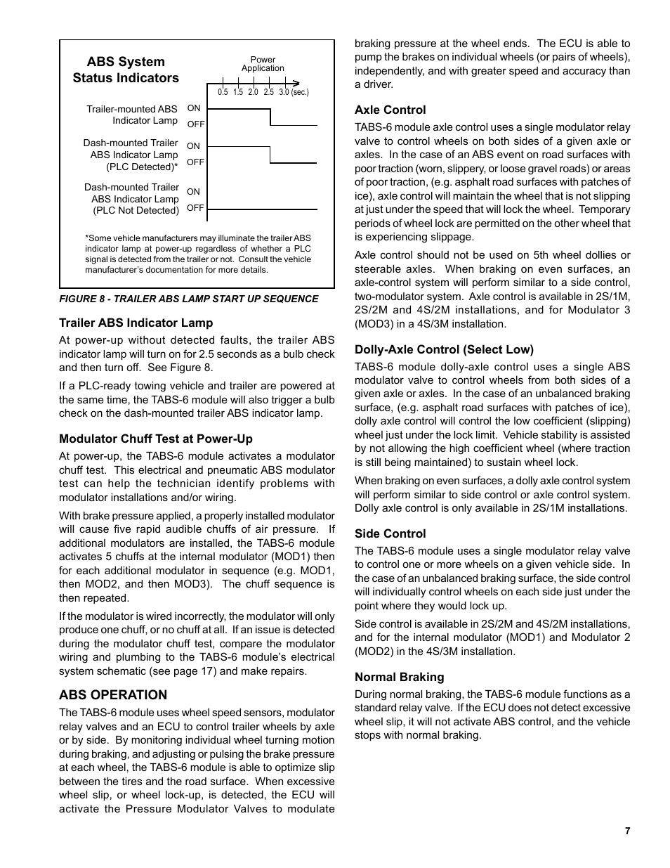 Abs operation, Abs system status indicators | Bendix Commercial Vehicle Systems TABS-6 TRAILER ABS MODULE User Manual | Page 7 / 32