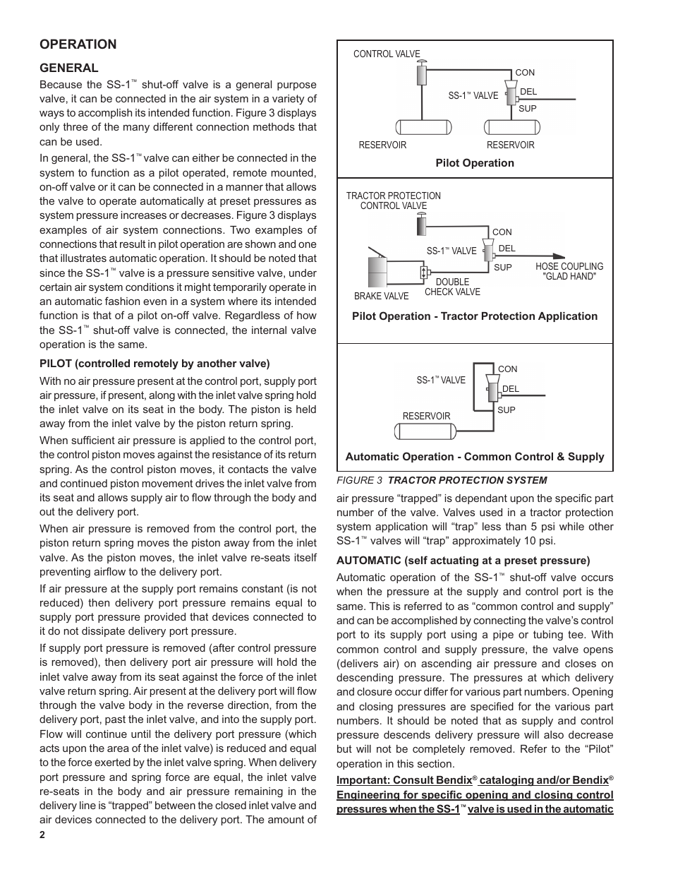 Operation, General | Bendix Commercial Vehicle Systems SS-1 SHUT OFF VALVE User Manual | Page 2 / 4