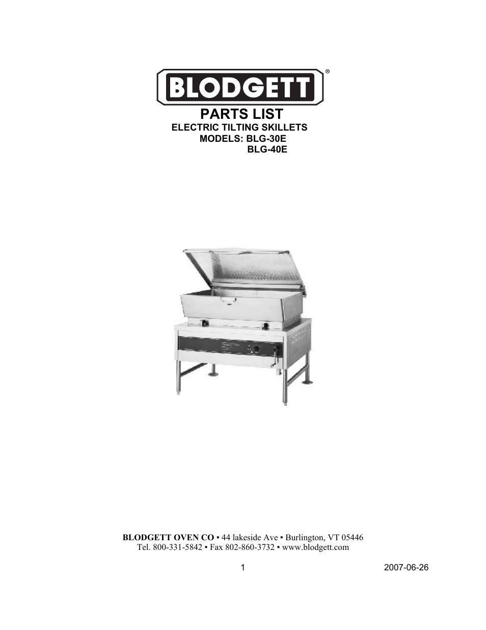 Blodgett BLG-30E User Manual | 7 pages