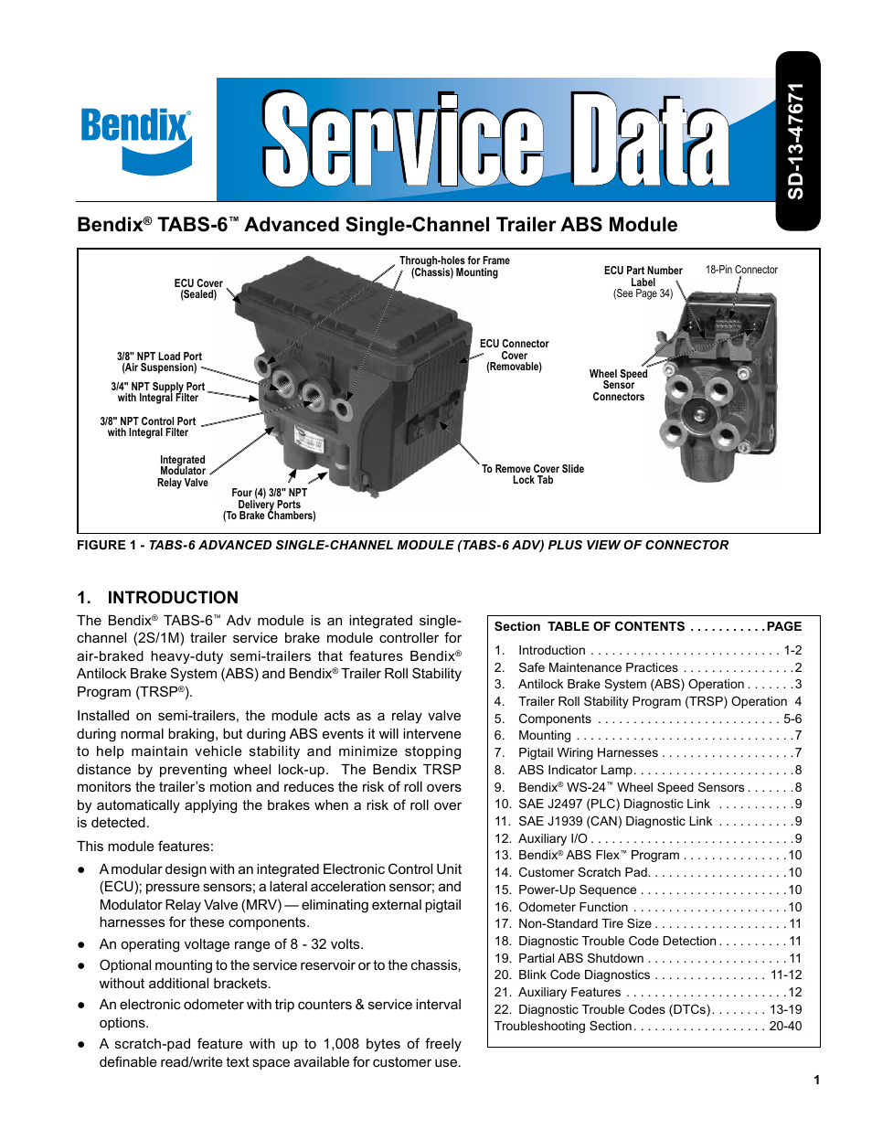 Bendix Commercial Vehicle Systems TABS-6 ADVANCED SINGLE CHANNEL User Manual | 36 pages