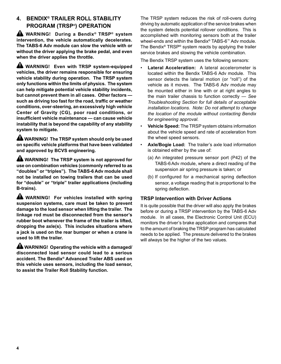 Bendix, Trailer roll stability program (trsp, Operation | Bendix Commercial Vehicle Systems TABS-6 ADVANCED SINGLE CHANNEL User Manual | Page 4 / 36
