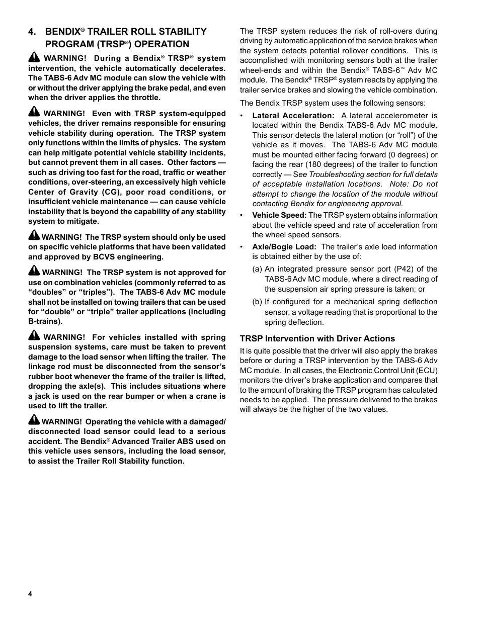 Bendix, Trailer roll stability program (trsp, Operation | Bendix Commercial Vehicle Systems TABS-6 ADVANCED MC SD SHEET User Manual | Page 4 / 40