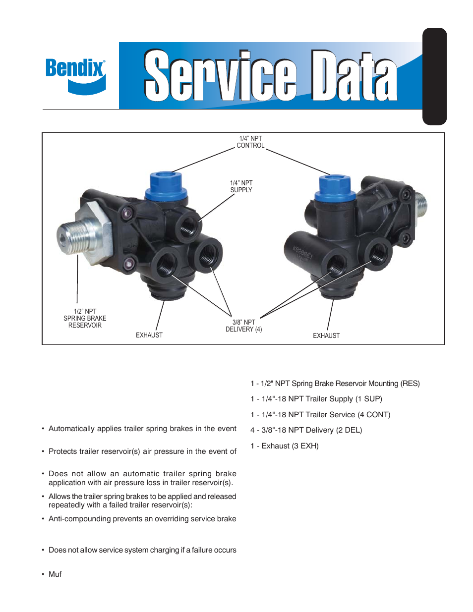 Bendix Commercial Vehicle Systems SRC-7000 TRAILER SPRING BRAKE VALVE User Manual | 6 pages