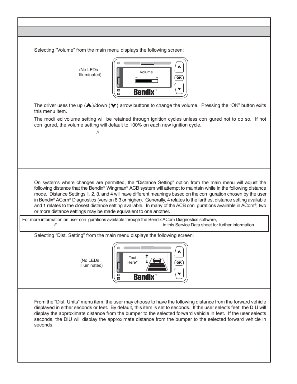 B1.3 volume, B1.4 distance setting (dist. setting), B1.5 distance units (dist. units) | Bendix Commercial Vehicle Systems WINGMAN ACB ACTIVE CRUISE W/BRAKING User Manual | Page 38 / 52