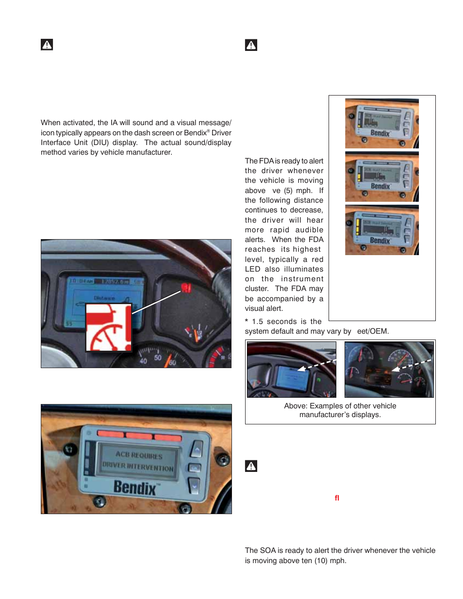 Impact alert (ia), Following distance alert (fda), Stationary object alert (soa) | Bendix Commercial Vehicle Systems WINGMAN ACB ACTIVE CRUISE W/BRAKING User Manual | Page 9 / 52