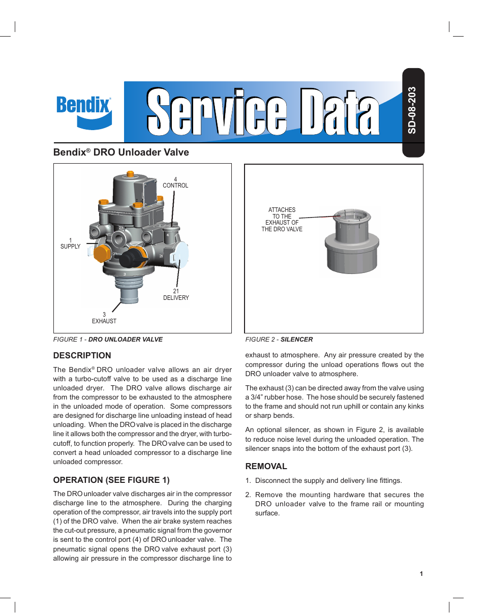 Bendix Commercial Vehicle Systems DRO UNLOADER VALVE User Manual | 4 pages