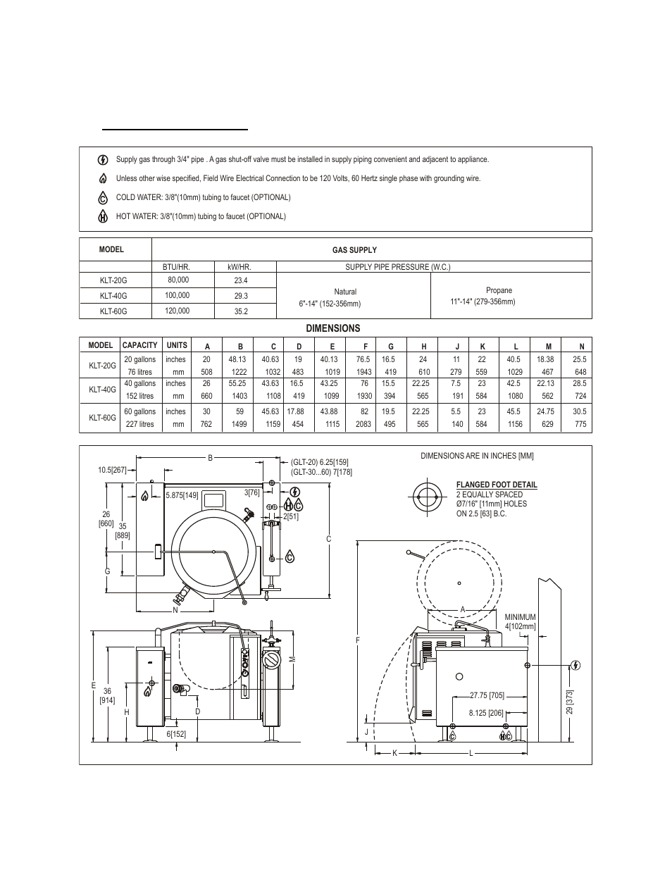 0 service connections | Blodgett KLT-G Series User Manual | Page 4 / 38