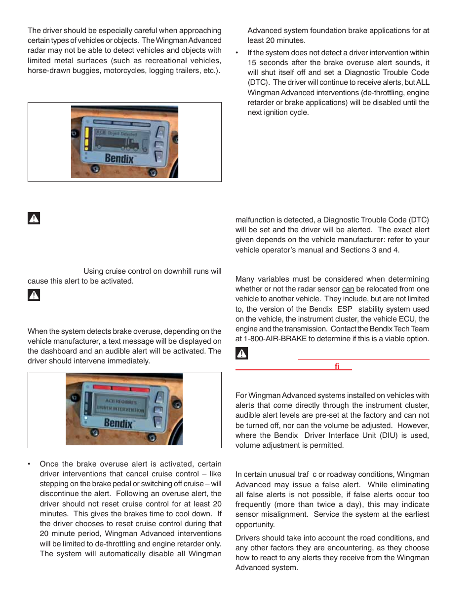 Brake overuse alert, 09 wingman advanced diagnostic trouble codes, 10 radar sensor interchangeability | 11 alert volume, 12 potential false warnings | Bendix Commercial Vehicle Systems WINGMAN ADVANCED SD User Manual | Page 10 / 52