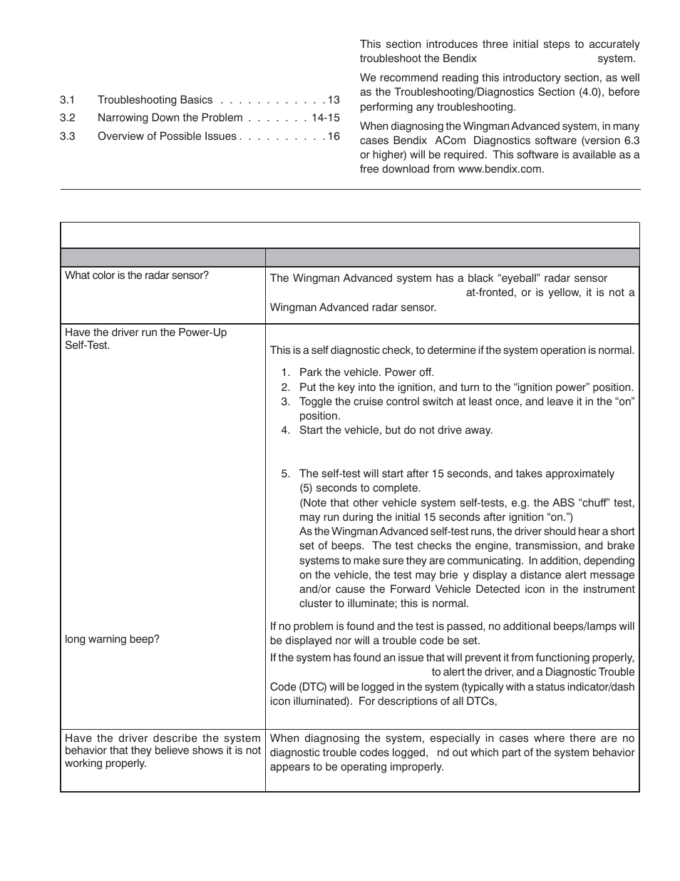 1 troubleshooting basics | Bendix Commercial Vehicle Systems WINGMAN ADVANCED SD User Manual | Page 13 / 52