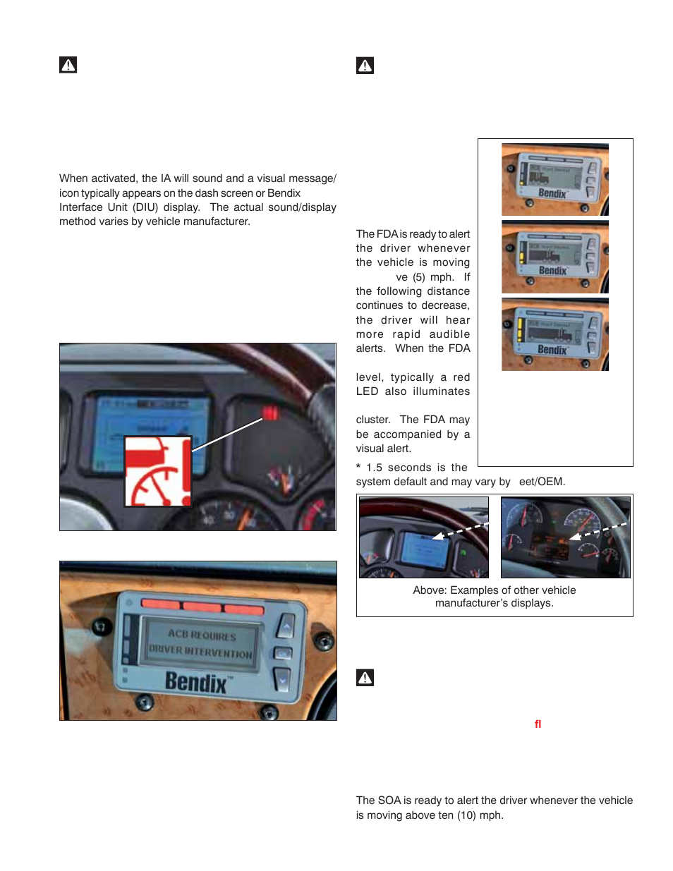 Impact alert (ia), Following distance alert (fda), Stationary object alert (soa) | Bendix Commercial Vehicle Systems WINGMAN ADVANCED SD User Manual | Page 9 / 52