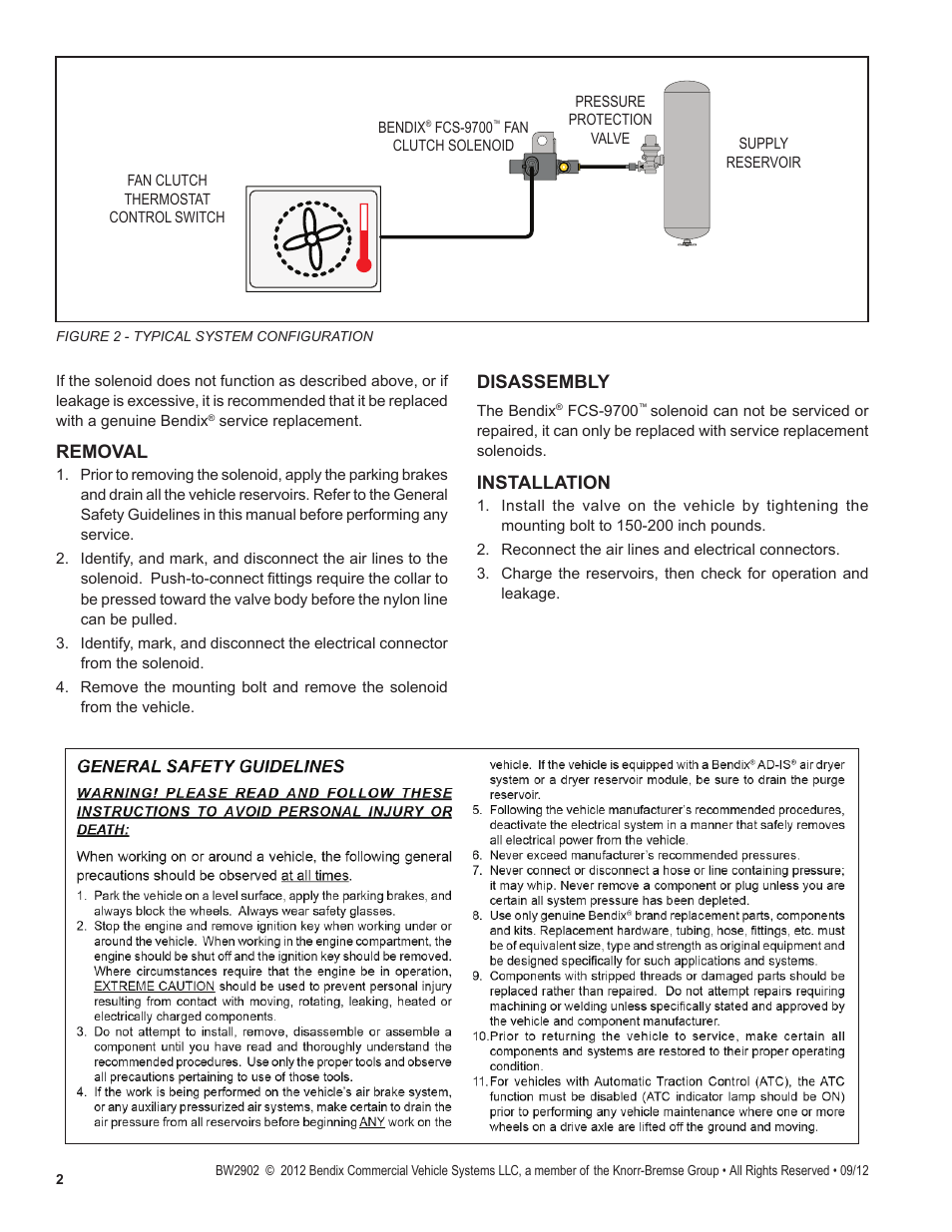 Removal, Disassembly, Installation | Bendix Commercial Vehicle Systems FCS-9700 FAN CLUTCH SOLENOID User Manual | Page 2 / 2