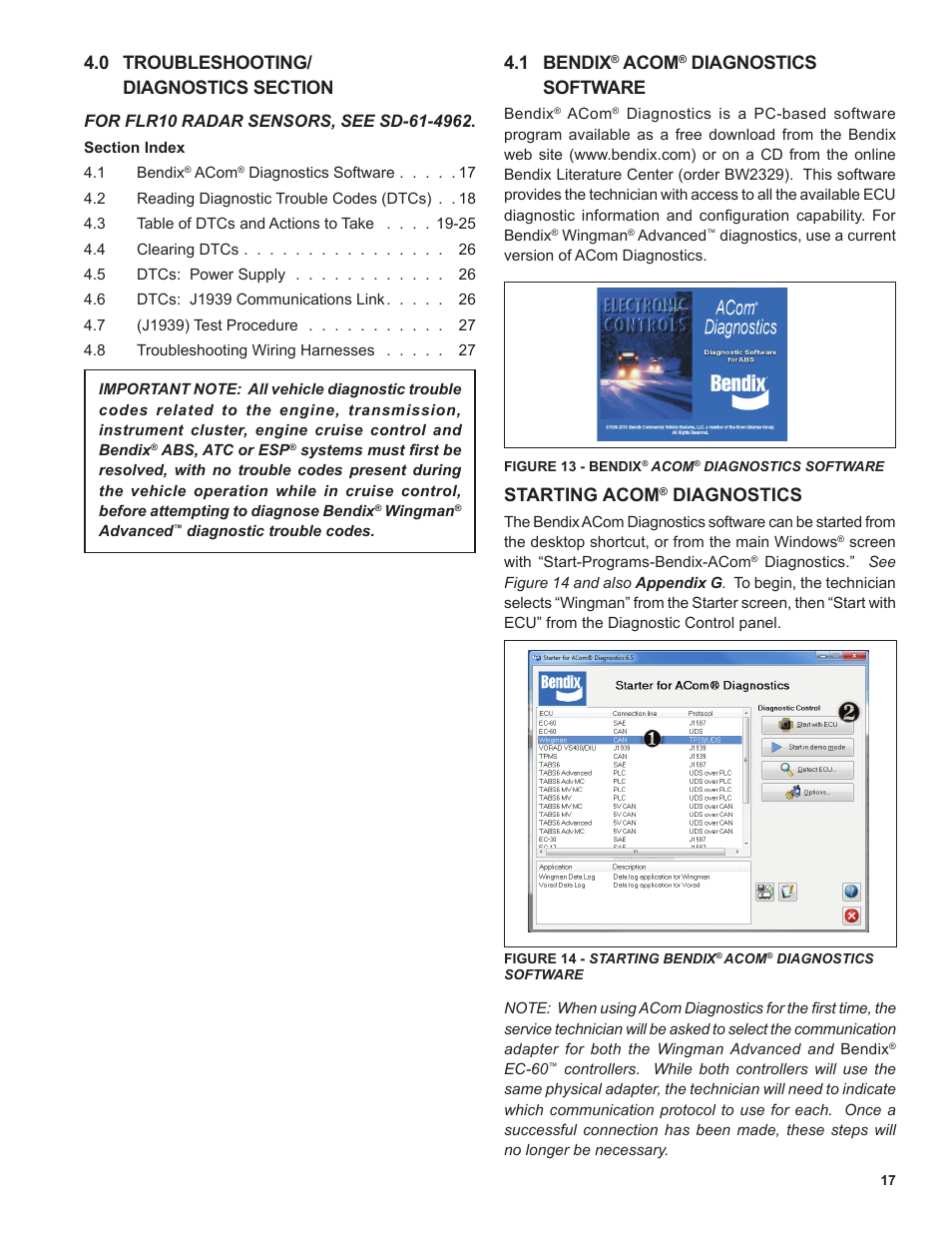 1 bendix, Acom, Diagnostics software | Starting acom, Diagnostics | Bendix Commercial Vehicle Systems WINGMAN ADVANCED FLR20 SENSOR User Manual | Page 17 / 64