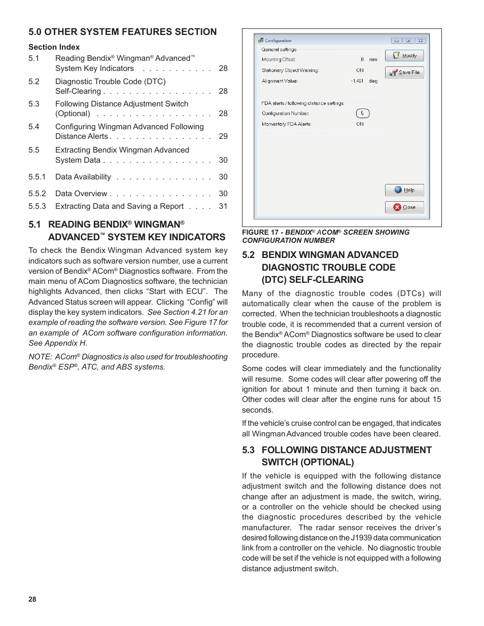 1 reading bendix, Wingman, Advanced | System key indicators, 2 bendix wingman advanced, Diagnostic trouble code (dtc) self-clearing, 3 following distance adjustment switch (optional) | Bendix Commercial Vehicle Systems WINGMAN ADVANCED FLR20 SENSOR User Manual | Page 28 / 64