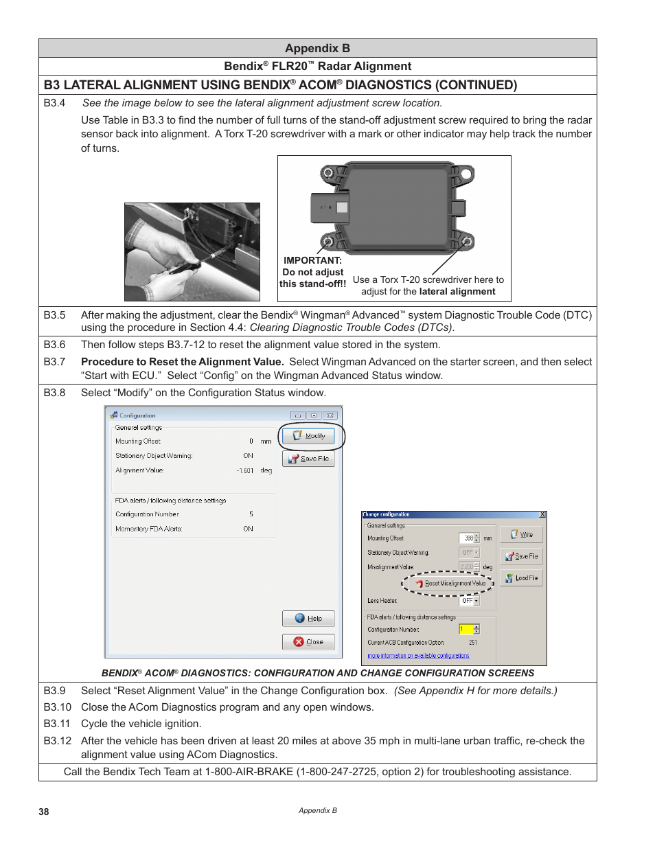 B3 lateral alignment using bendix, Acom, Diagnostics (continued) | Bendix Commercial Vehicle Systems WINGMAN ADVANCED FLR20 SENSOR User Manual | Page 38 / 64