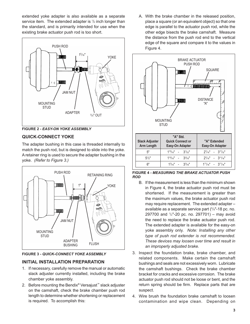 Quick-connect yoke, Initial installation preparation | Bendix Commercial Vehicle Systems VERSAJUST AUTOMATIC SLACK ADJUSTER User Manual | Page 3 / 8