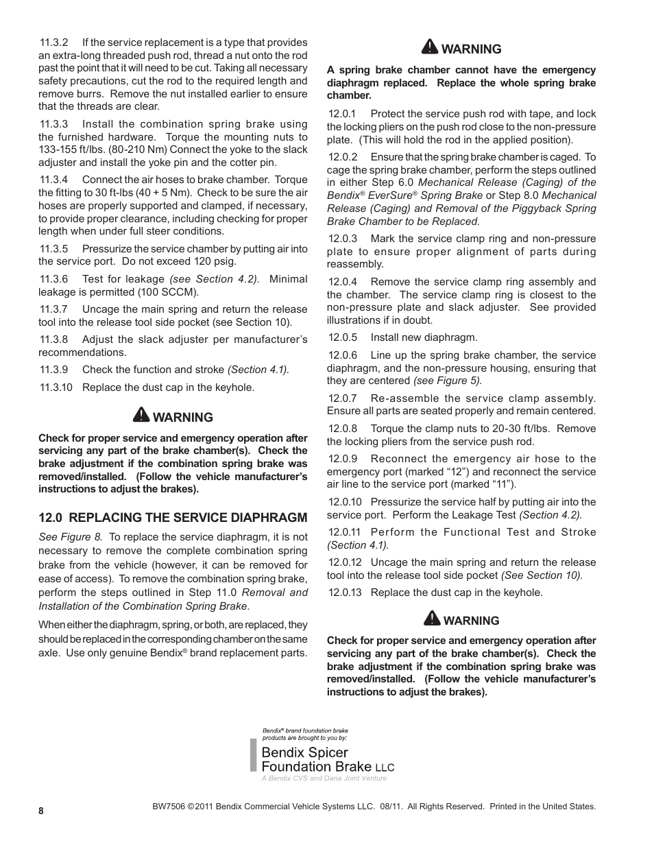 Bendix Commercial Vehicle Systems EVERSURE SPRING BRAKE User Manual | Page 8 / 8