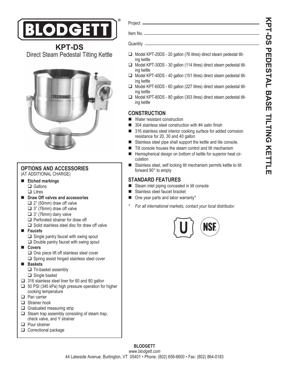 Blodgett KPT-30DS User Manual | 2 pages