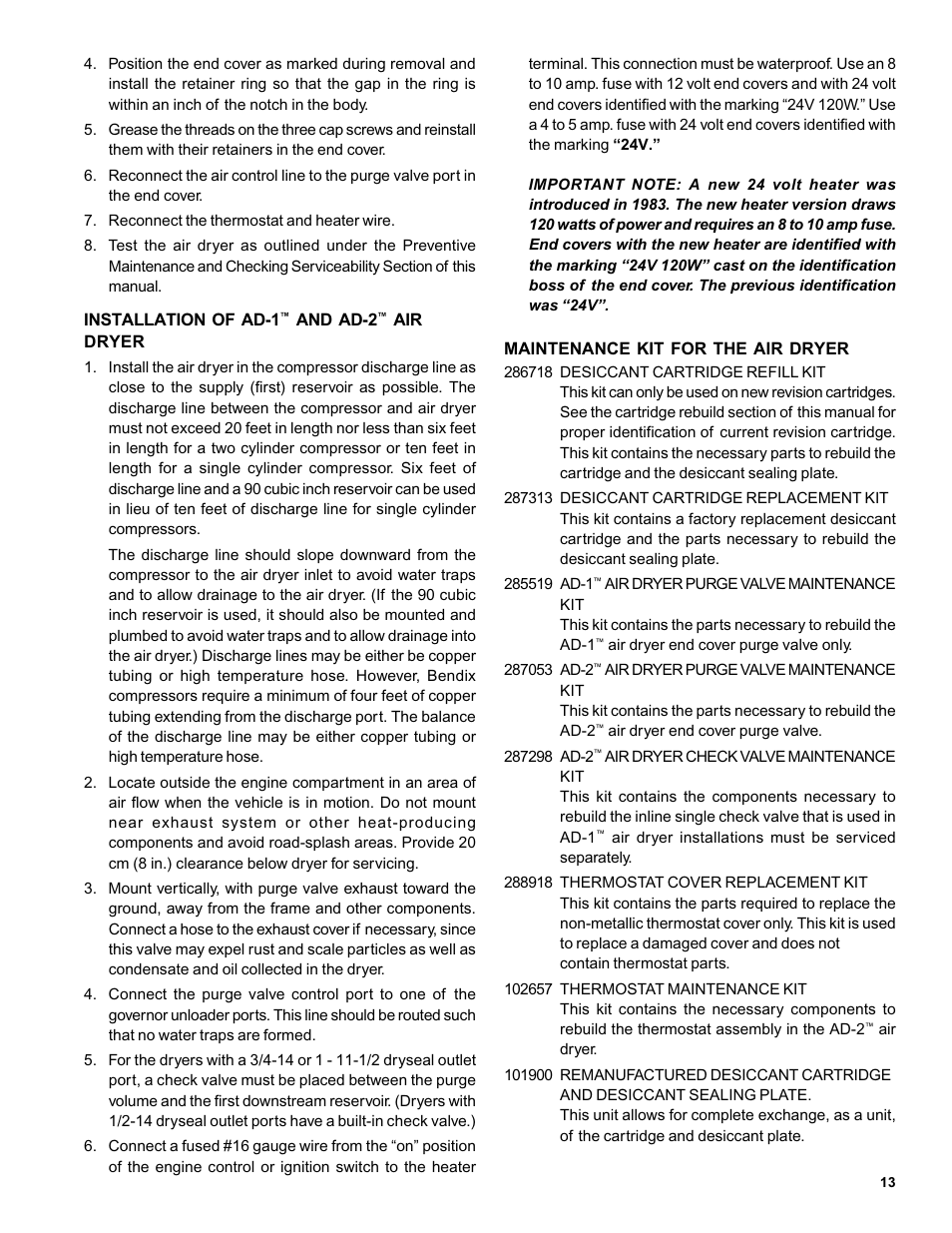 Bendix Commercial Vehicle Systems AD-1 AND AD-2 AIR DRYERS 7/04 User Manual | Page 13 / 16