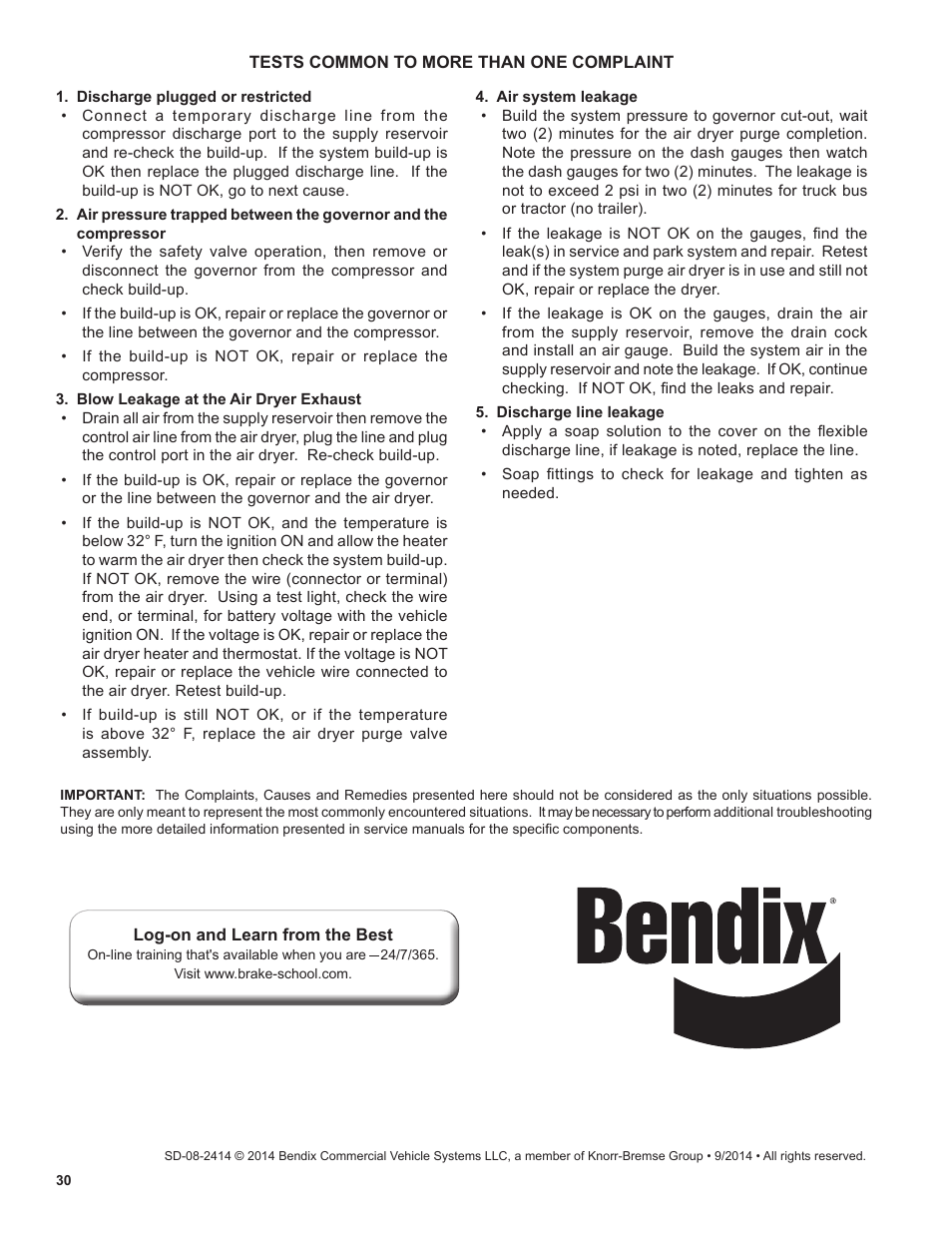 Bendix Commercial Vehicle Systems AD-SP SYSTEM PURGE AIR DRYER 10/04 User Manual | Page 30 / 30