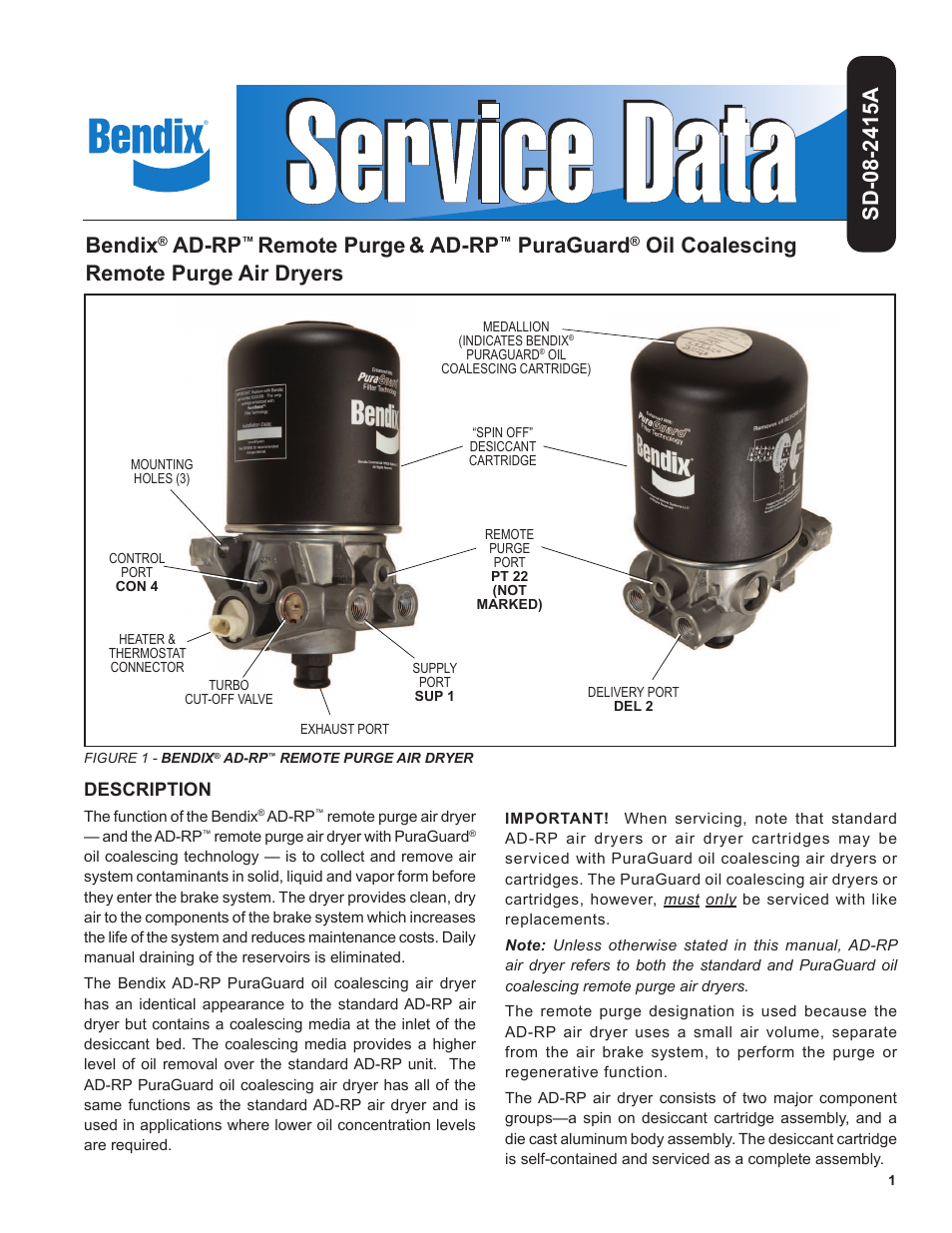 Bendix Commercial Vehicle Systems AD-RP PuraGuard Oil Coalescing Remote Purge Air Dryers User Manual | 28 pages