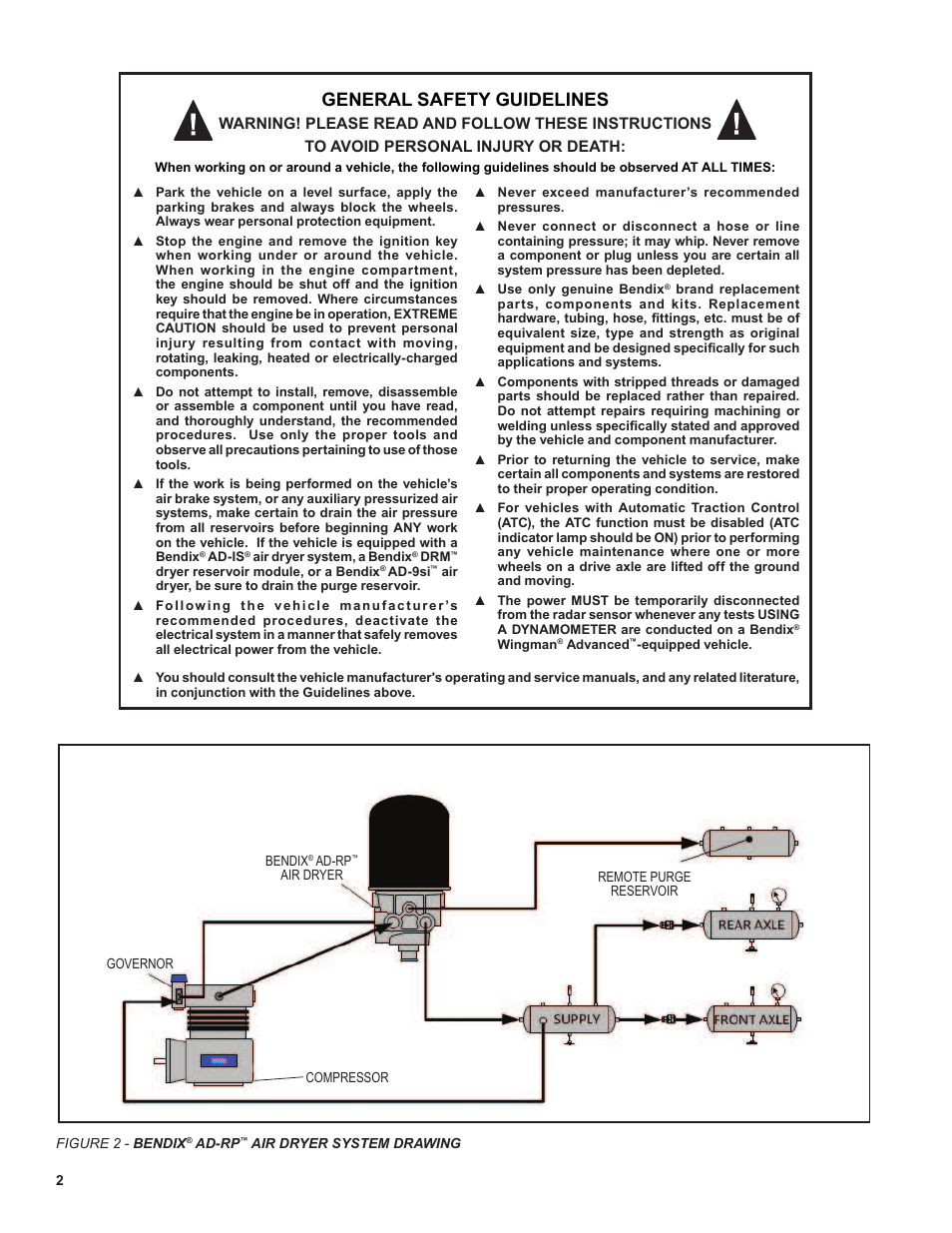 General safety guidelines | Bendix Commercial Vehicle Systems AD-RP PuraGuard Oil Coalescing Remote Purge Air Dryers User Manual | Page 2 / 28