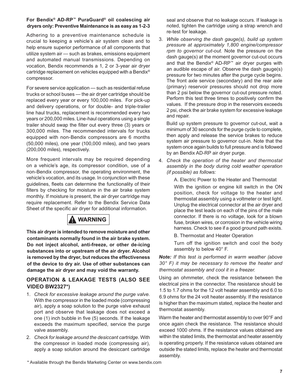 Bendix Commercial Vehicle Systems AD-RP PuraGuard Oil Coalescing Remote Purge Air Dryers User Manual | Page 7 / 28