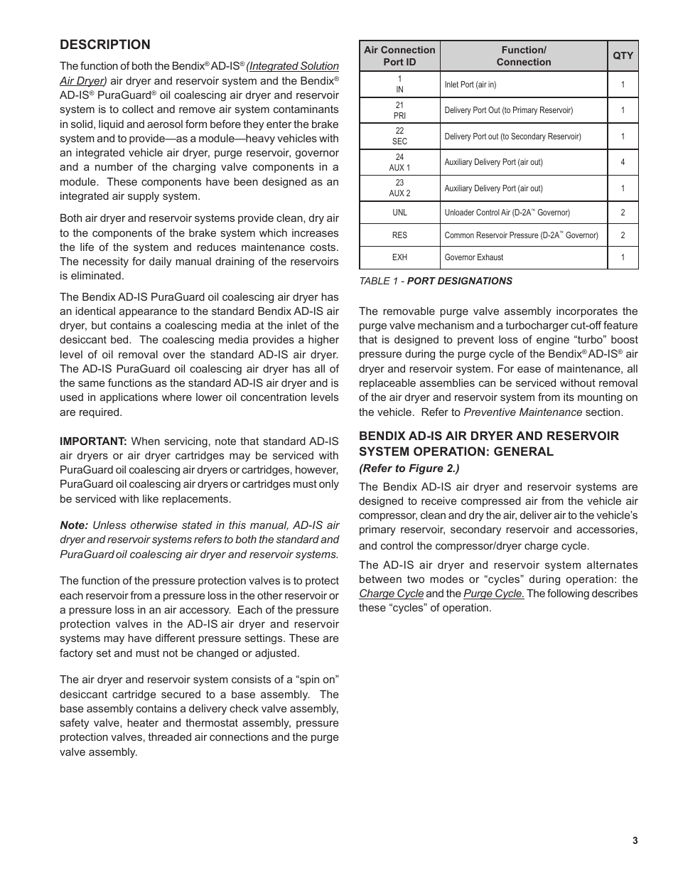 Description | Bendix Commercial Vehicle Systems AD-IS AIR DRYER AND RESERVOIR SYSTM User Manual | Page 3 / 16