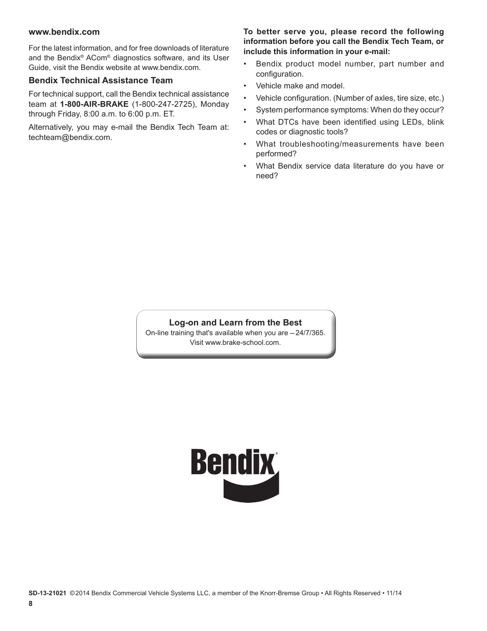 Bendix Commercial Vehicle Systems eTrac Automated Air Pressure Transfer System User Manual | Page 8 / 8