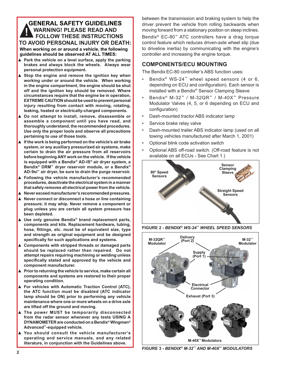 General safety guidelines, Components/ecu mounting | Bendix Commercial Vehicle Systems EC-80 ABS ATC SD User Manual | Page 2 / 44