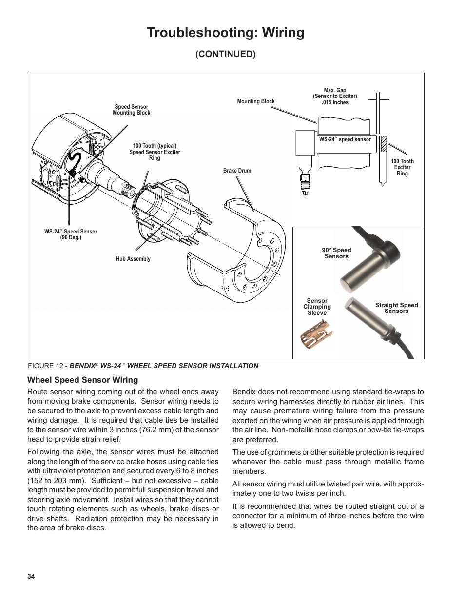 Troubleshooting: wiring, Continued), Wheel speed sensor wiring | Bendix Commercial Vehicle Systems EC-80 ABS ATC SD User Manual | Page 34 / 44