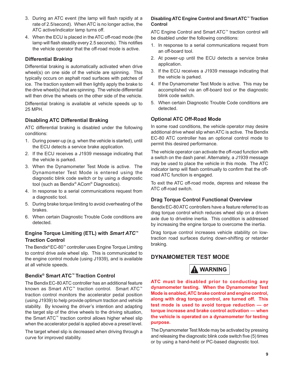 Dynamometer test mode | Bendix Commercial Vehicle Systems EC-80 ABS ATC SD User Manual | Page 9 / 44