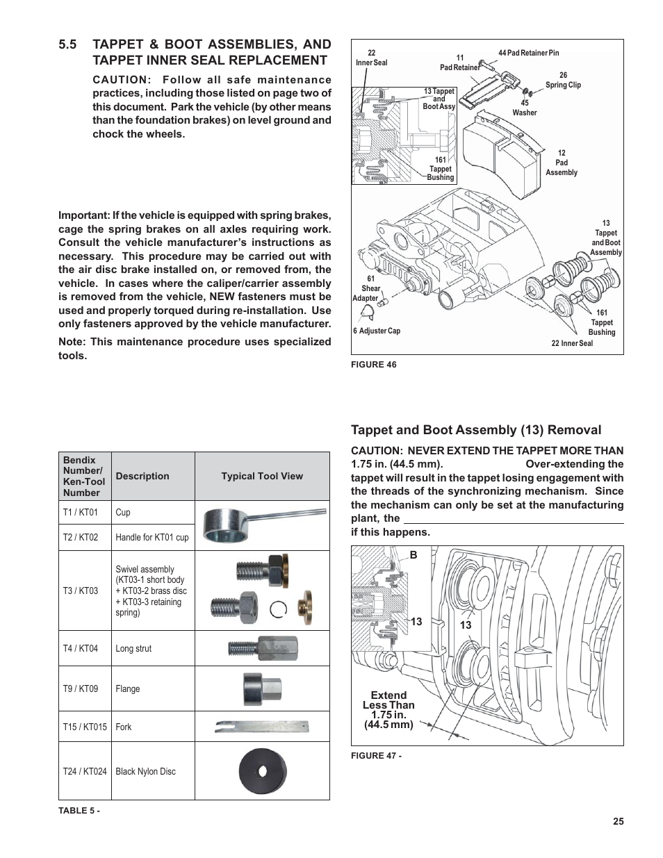 Tappet and boot assembly (13) removal | Bendix Commercial Vehicle Systems ADB22X-V Air Disc Brakes User Manual | Page 25 / 40