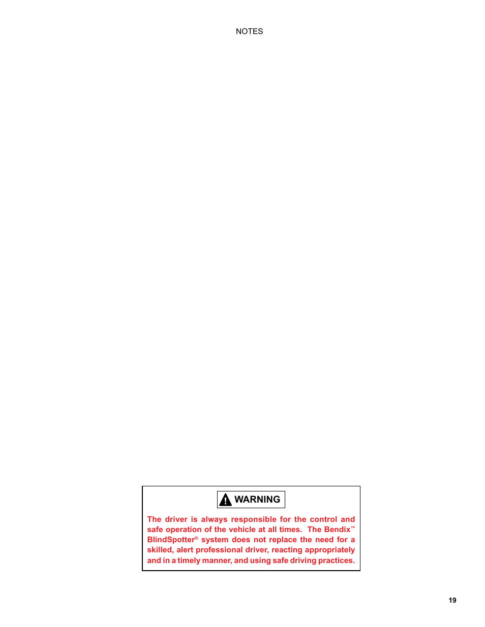 Warning | Bendix Commercial Vehicle Systems Bendix BlindSpotter SD User Manual | Page 19 / 20