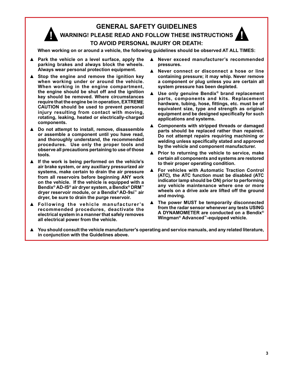 General safety guidelines | Bendix Commercial Vehicle Systems Bendix BlindSpotter SD User Manual | Page 3 / 20